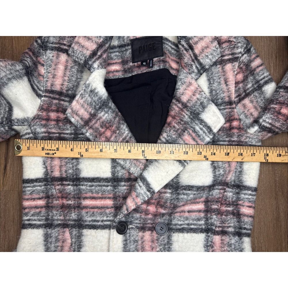 Paige Women XS Pink White Black Academia Wool Blend Preppy Belted Peacoat Jacket - Picture 7 of 13